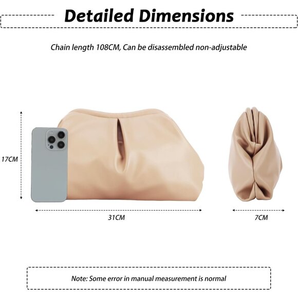 Apricot Women's PU Leather Dumpling Cloud Shape Clutch Evening Party Bag with De - Picture 2 of 9